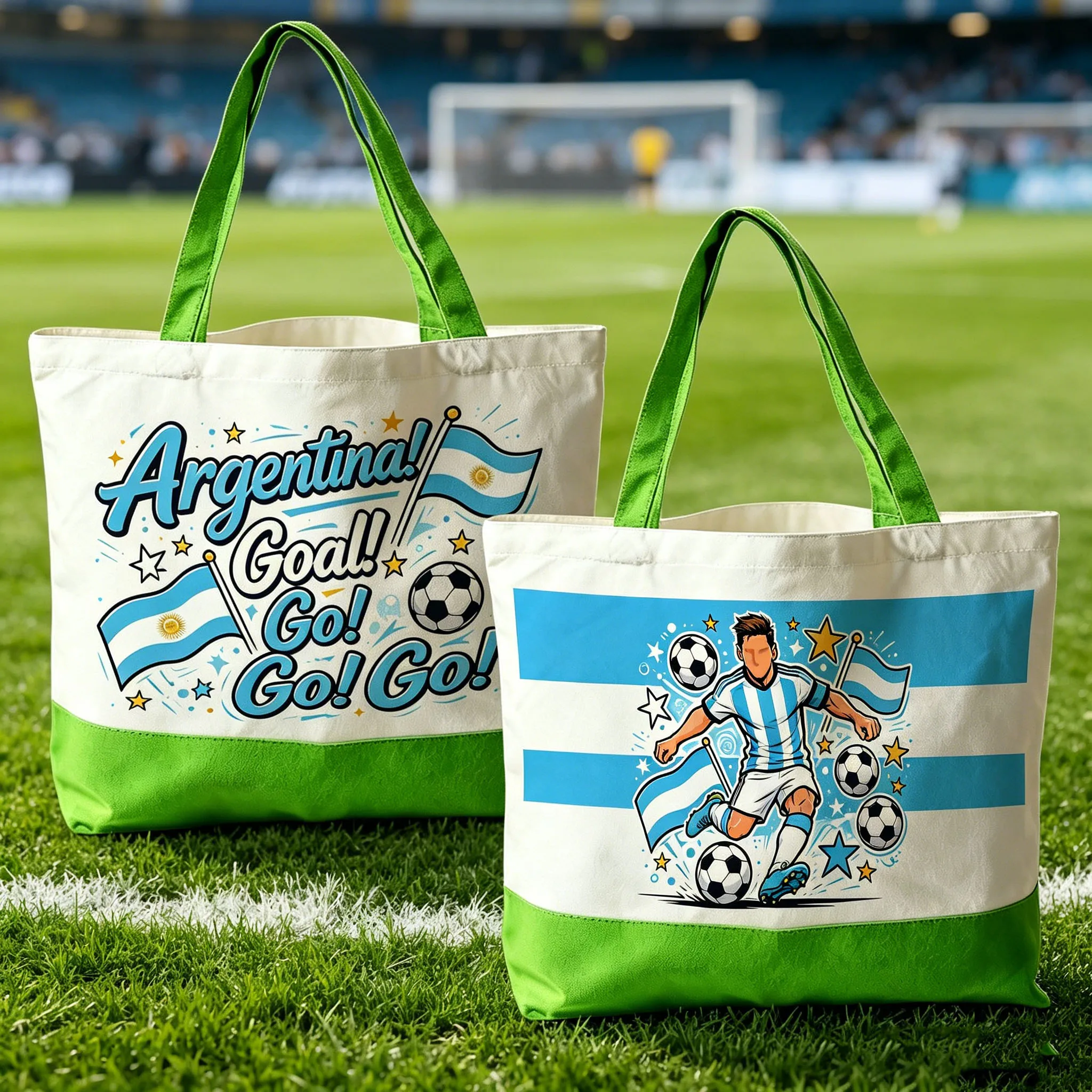 

2PC Argentina National Football Team Canvas Bags Large Capacity Handheld Eco-Friendly Shopping Totes 2D Flat Design Support Bags
