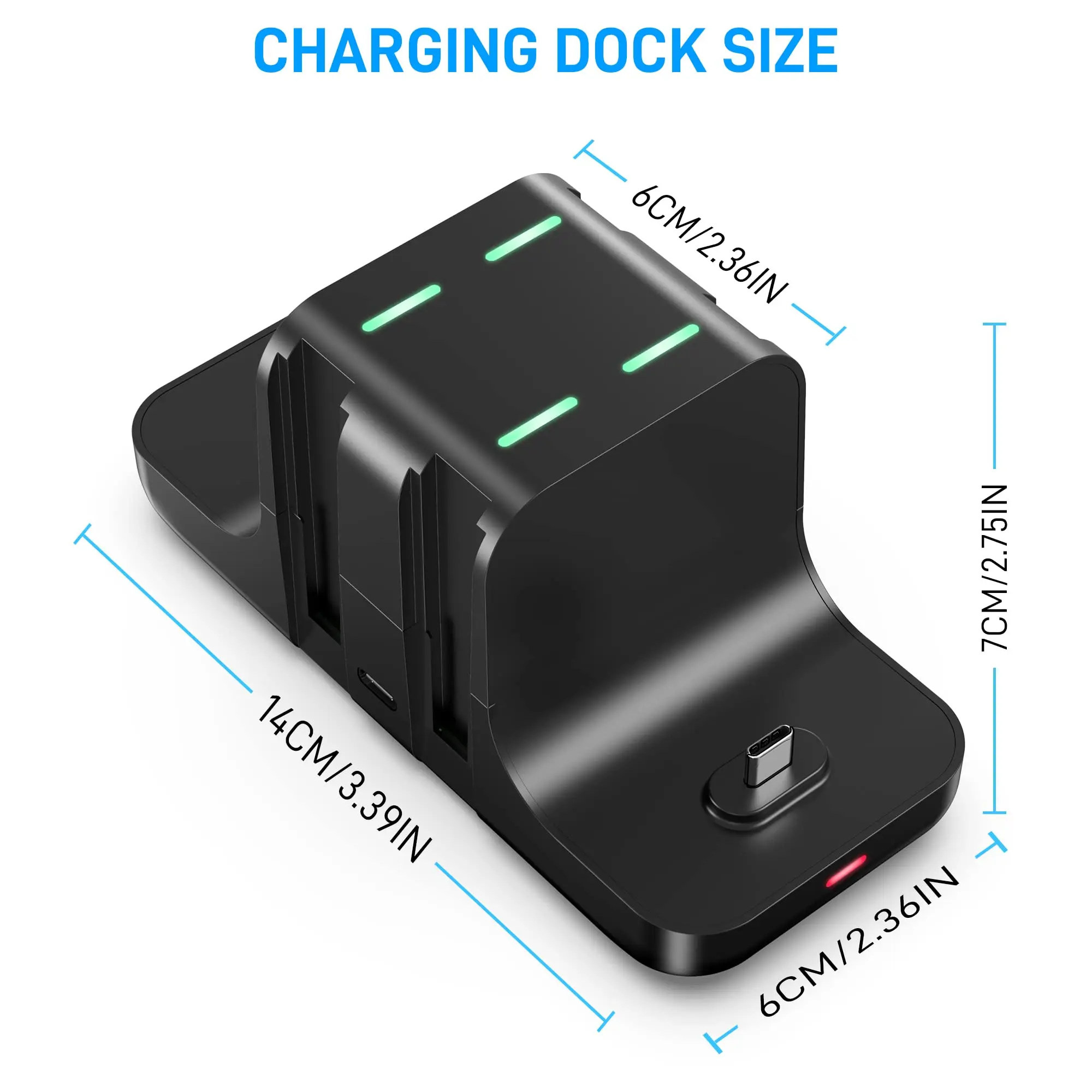 6 in 1 Switch Charger Dock Station, Charging Dock Storage Stand for Switch and Pro Controller with USB C Charging Cable, Black