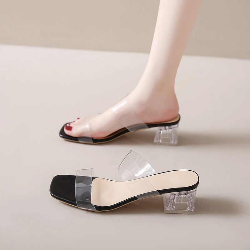 Summer Women Pumps Sandals PVC Jelly Slippers Open Toe High Heels Women Transparent Perspex Slippers Shoes Heel Clear Sandals