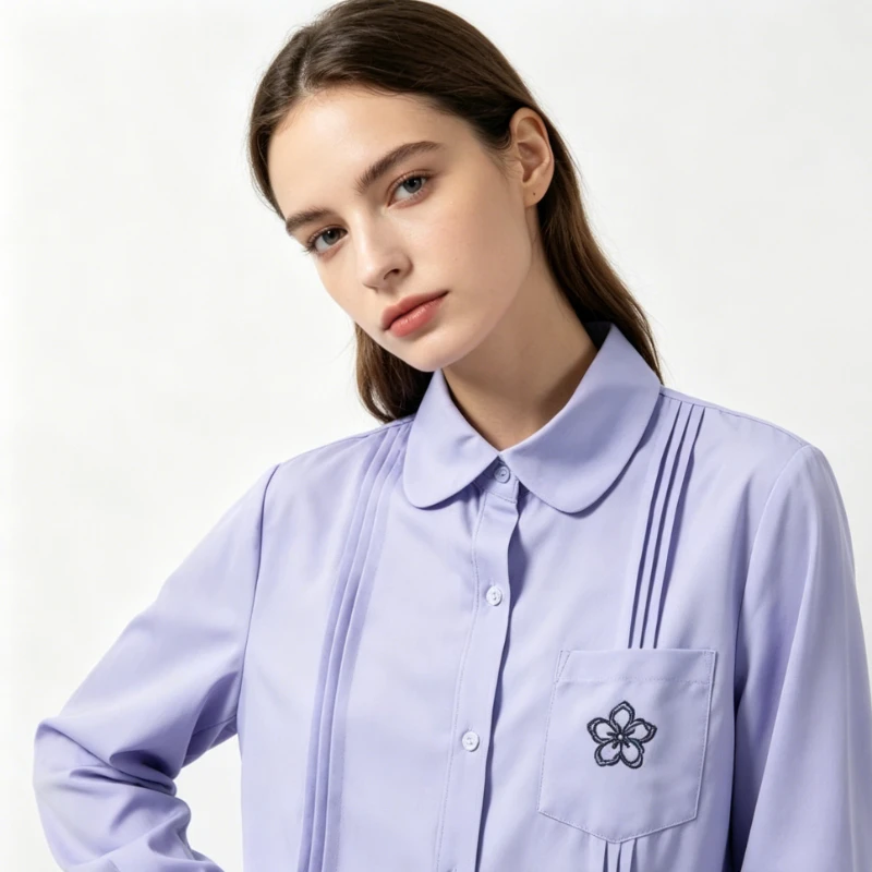 Thai Organ Pleated Embroidered Shirt Round Neck Student Uniform Class Uniform Graduation Season Sports Meeting Versatile Top
