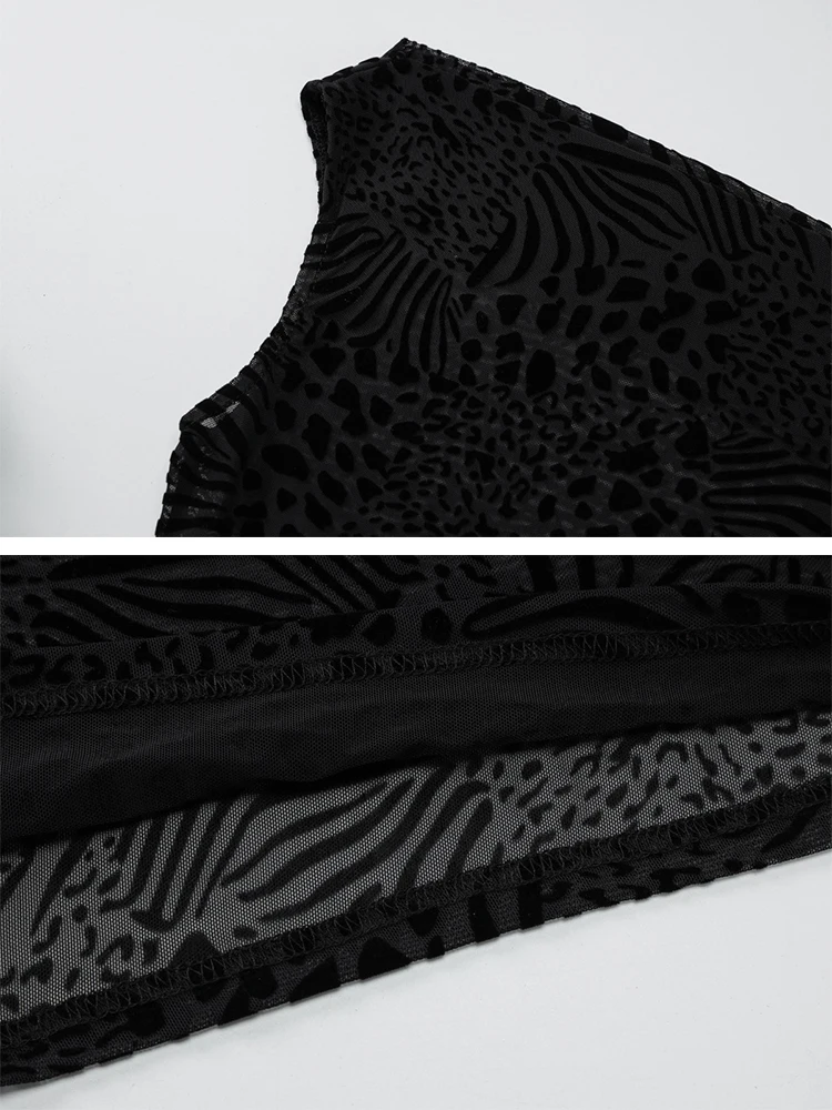 Gtpdpllt Durchsichtiges Mesh-Sexy-Minikleid für Frauen, Robe, durchsichtig, beflockt, ärmellos, rückenfrei, figurbetont, Clubkleid, elegant