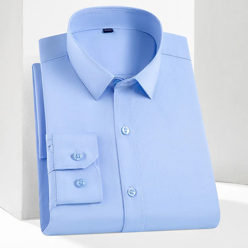 New solid color professional wear anti-wrinkle men business casual social long sleeve shirt free ironing slim gentleman demeanor