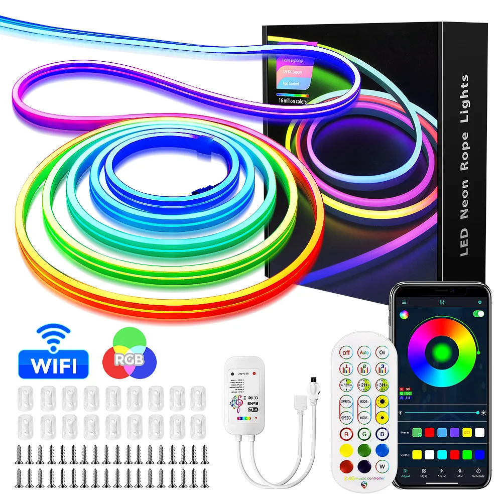 10M 12V RGB inteligentne WIFI Neon LED pasek światła kompatybilny z Alexa, 108 diod LED/M wodoodporny, taśma DIY synchronizacji muzyki sterowany