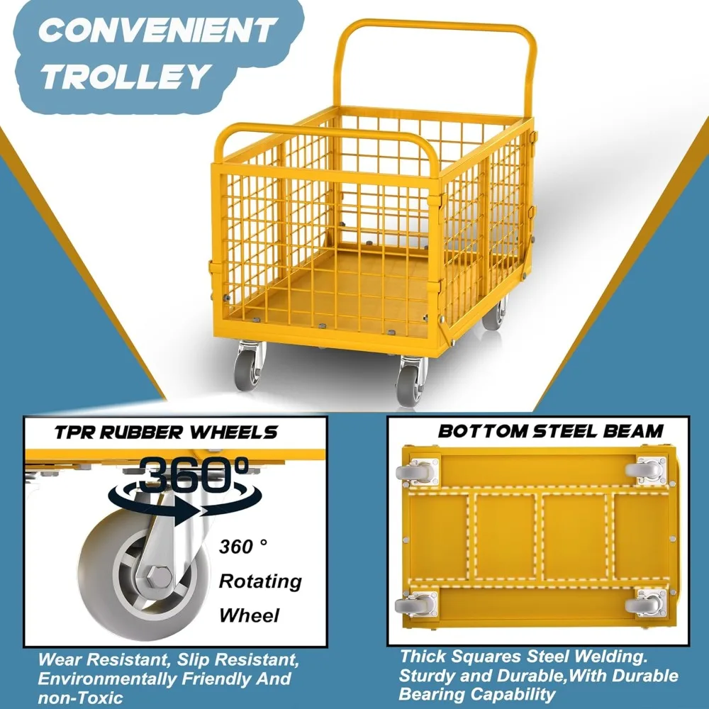 شاحنة منصة شديدة التحمل 5 في 1 مع قفص عربة يد مسطحة دوللي لتخزين كشك الغسيل والبقالة 1800 رطل #3