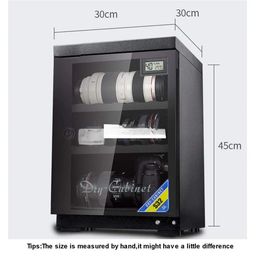 32L Full Automatic Electronic Dry Cabinet Box SLR Camera Lens Dehumidify Drying Moistureproof Cabinet Touch LED Display Screen