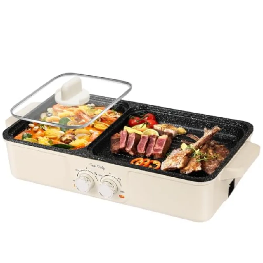 Panela elétrica 2 em 1, grelha coreana para churrasco, interior, sem fumaça, fogão elétrico, sahabu shabu, panela antiaderente grande