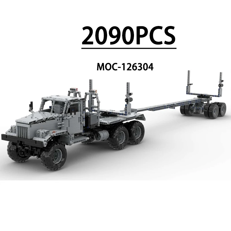MOC-126304 Building Blocks KrAZ-255 Log Attachments and Trailer Model 2090 Pieces Children's Christmas and New Year Toy Gift