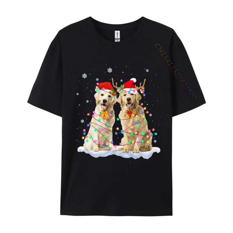 

Golden Retriever Christmas Santa Hat Reindeer Lights Pajama T-Shirts Oversized Cool Tops Tees Cotton T Shirt For Students Crazy