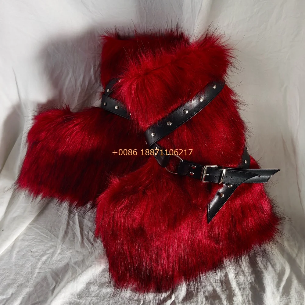 Red Rivet Belt Buckle Snow Boots 2024 Winter New Plush Thick Sole Party Festival Women's Boots Street Fashion Ladies Short Boots