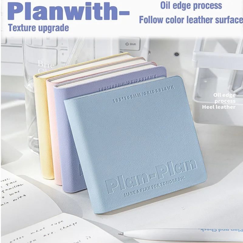 Planwith Pocket Notepad, Upscale Square Soft Waterproof PU Stitching Notebook, Portable Feelings Thoughts Inspirations Organizer