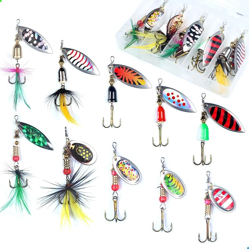 

10 см 16,5 г поддельная приманка, 10 упаковок, вращающаяся приманка с тройным крючком из перьев, искусственная приманка в форме петуха, в форме ложки, подходит для баса Salmo