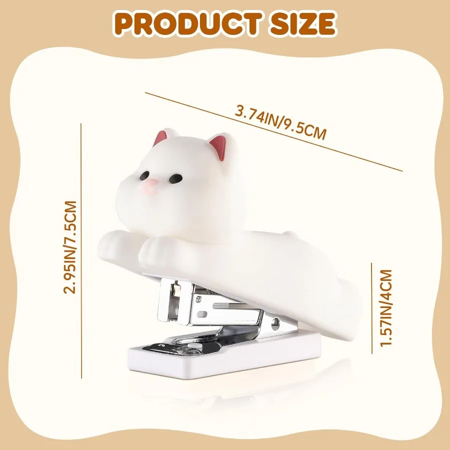 Mini Cute Animal Stapler with Staples Cartoon Stereoscopic Silicone PVC Stapler Laboaving Office Supplies for Students (White P