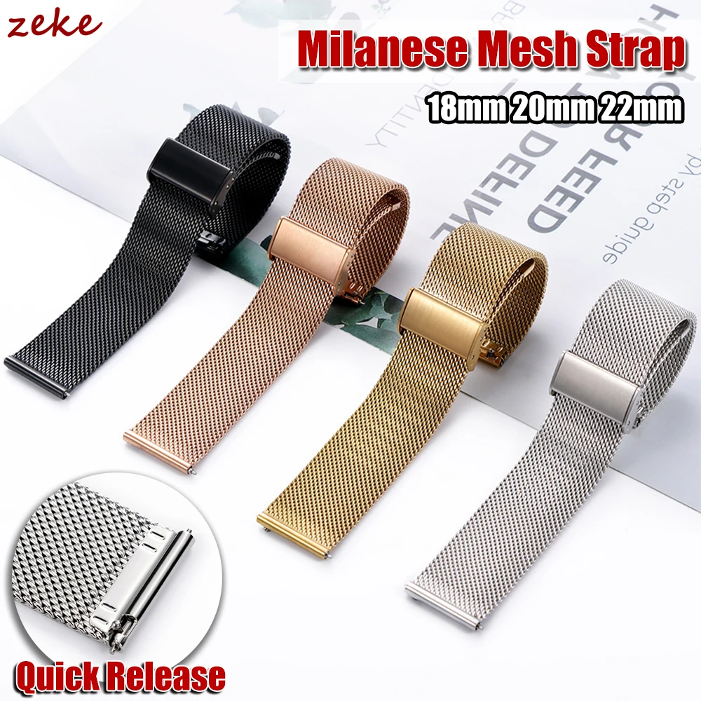 18mm 20mm 22mm Universal Milanese Watch Band Quick Release Bracelet for Huawei Watch GT5 GT4 Mesh Stainless Steel Silver Strap