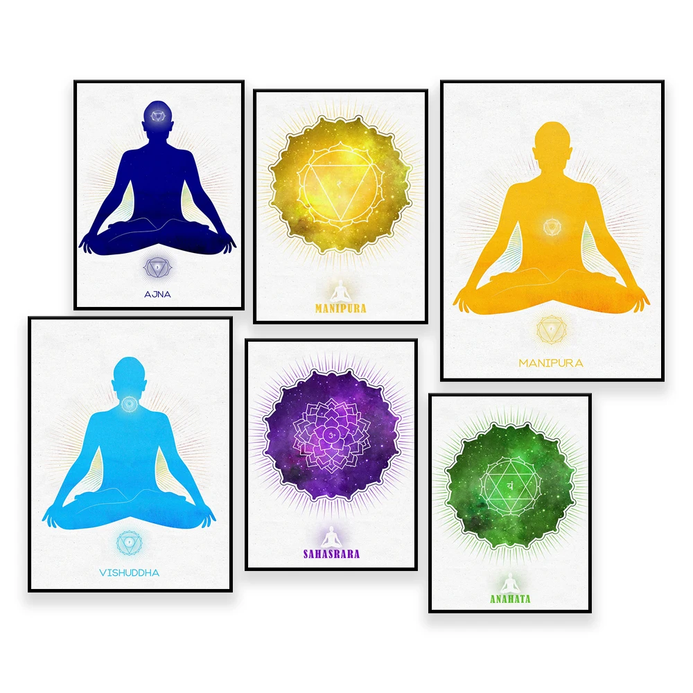 Ajna Third Eye,Sahasrara, Vishuddha,Anahata Chakra Printable, Meditation Poster, Reiki Decor, Yoga Art Print, Lotus Pose Artwork