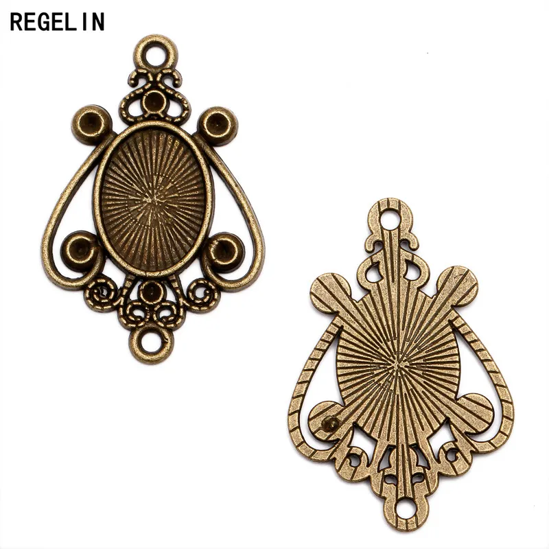 REGELIN 20pcs/lot Antique Bronze/Antique Silver Cabochon Blank Base Inner 14*10 MM Tray Charm Pendant DIY Metal Jewelry Findings