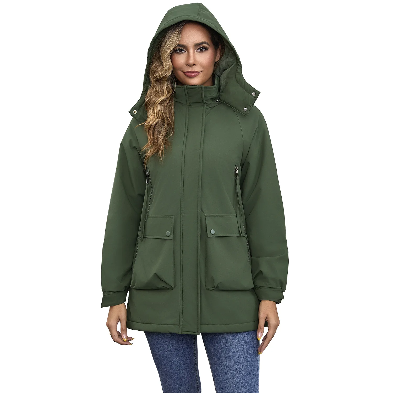 

2025 New Removable Hat Parka Overcomes Velvet Jacket Anti-splashing Women Clothing Autumn and Winter Coat Women Solid Coat
