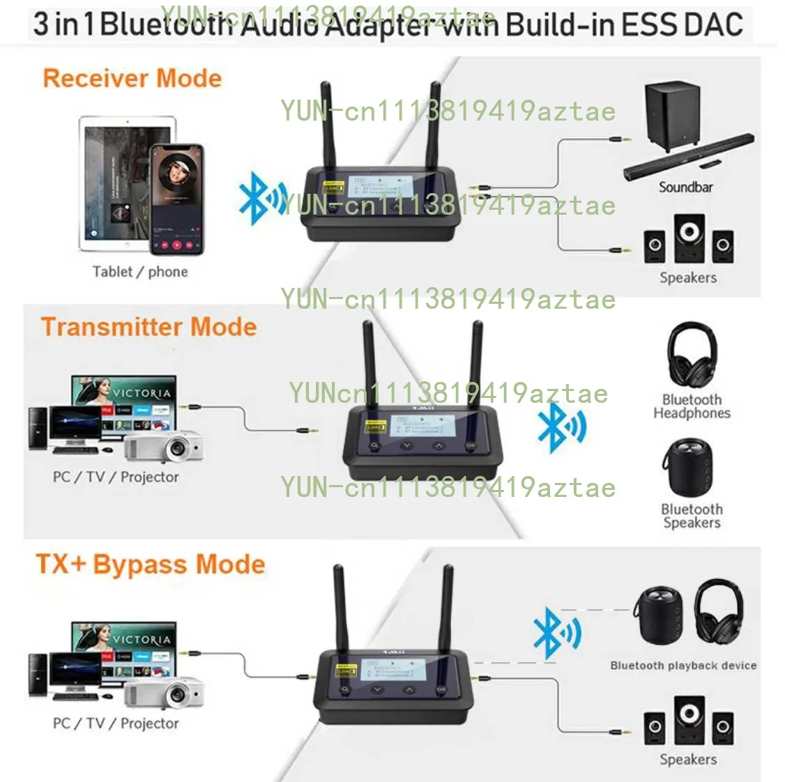1Mii B03Pro+ Bluetooth 5.3 Transmitter Receiver Audio aptX LL HD CSR8675 HiFi LDAC Bluetooth Adapter for TV PC with LCD Screen #