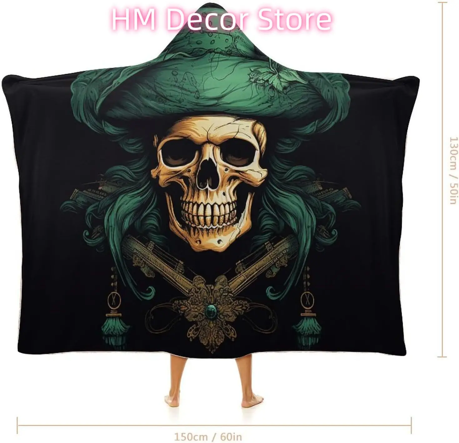 Blanket Hoodie Poncho Blanket Sweatshirt Pirate Skull Wearable Wrap Functional Throw Blanket Wearable Hooded Thr