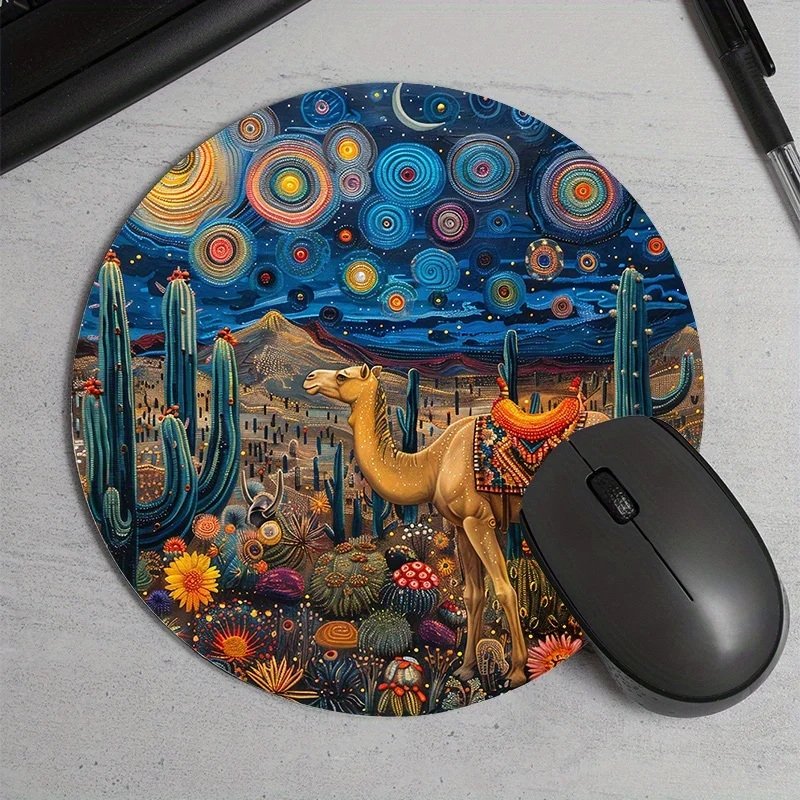 

Desert Oasis Camel circular mousepad Starry Night Cactus waterproof and anti-slip rubber office suitable for offices or homes