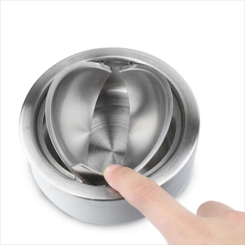 Portable Stainless Steel Windproof Ashtray Rotating Black Sticky Skin Model Rotating Ordinary Cigarette Ashtray Push Smoking Set