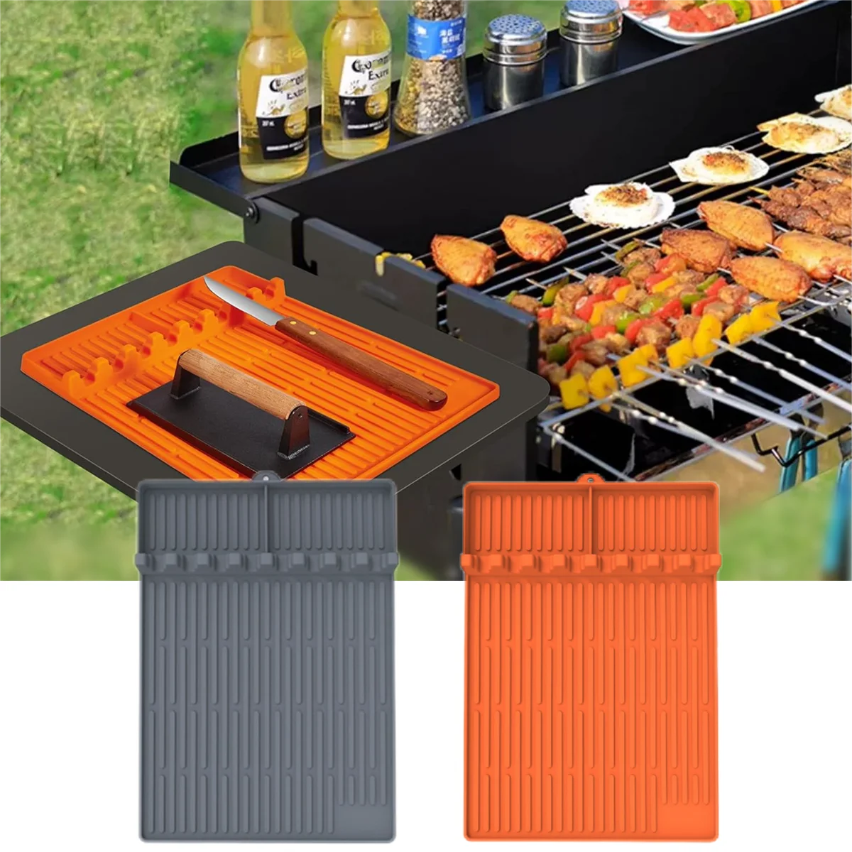 

Silicone Griddle Tools Mat for Blackstone Large Silicone Spatula Mat with Drip Pad, Grill BBQ Caddy Utensils Holder for Kitchen