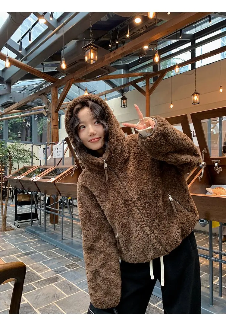 ラムウールジャケット コットン混紡 レディース モダン ストレッチ フレンチスタイル おしゃれ アウトドア 防水 グリーン 保温 リブ編み バイク カレッジ ガールフレンド向け