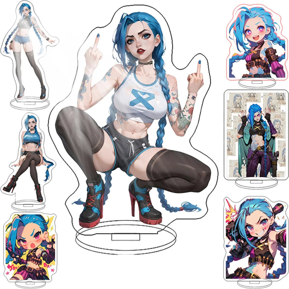 Arcane League of Legends Jinx Vi Anime Acrylic Stand Model Plate Figure Display Ornaments Keychain Desk Decoration Friends Gift