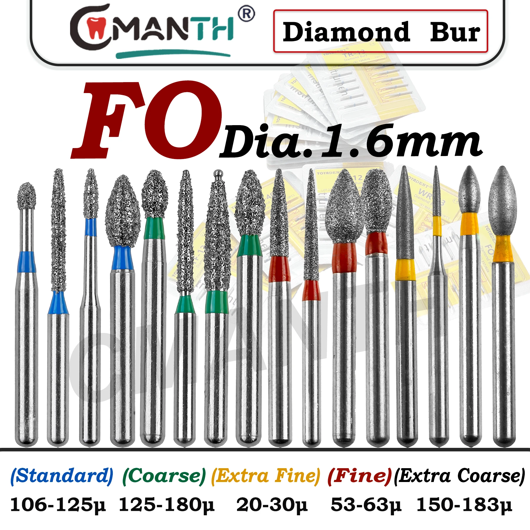 Dental Diamond Burs FO Type Fine Extra Fine Coarse Standard Drills For High Speed Handpiece Dentist Lab Tool 10pcs/Pack