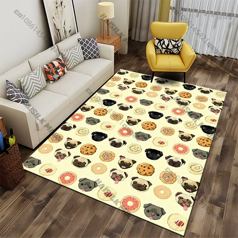 Pugs donuts cookies playful pattern carpet Yoga living room room decor children's crawling mat doormat area rug games mat