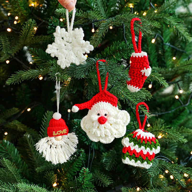 Christmas Ornaments Hand Woven Macrame Pendant Boho Wall Hanging Creative Knitted Xmas Tree Pendant New Year Gift Home Decor