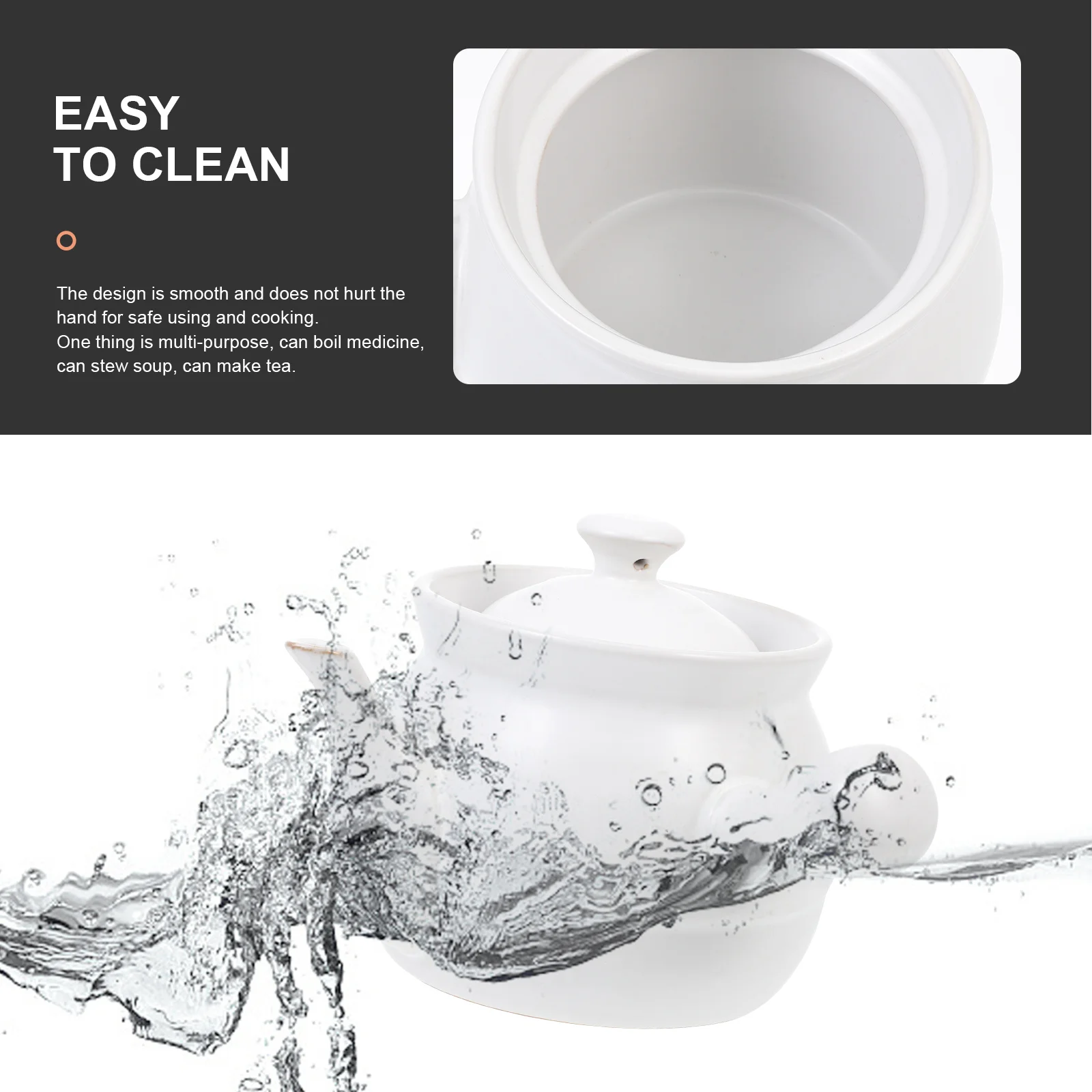 

Ceramic Medicine Pot Heat Insulation Anti Hot Large Capacity Easy Pour Smooth Handle Multi Purpose Home Supply