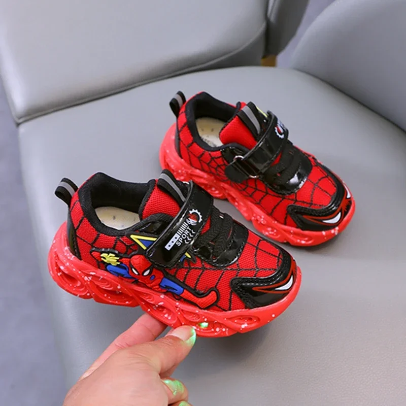 New Boys Led Light Luminious Shoes Baby Kids Girls Spring Autumn Casual Sneakers Cartoon Spiderman Toddler Sport Running Shoes