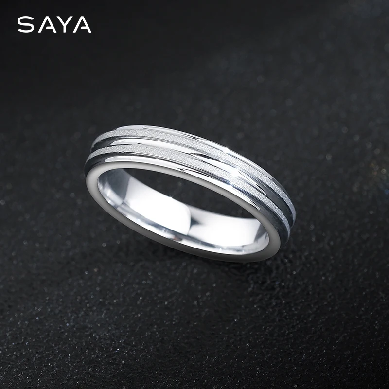 Rings for Men Women 4mm Classic Silver Matte Wire Drawing Process Engagement Gift Jewelry,Carved