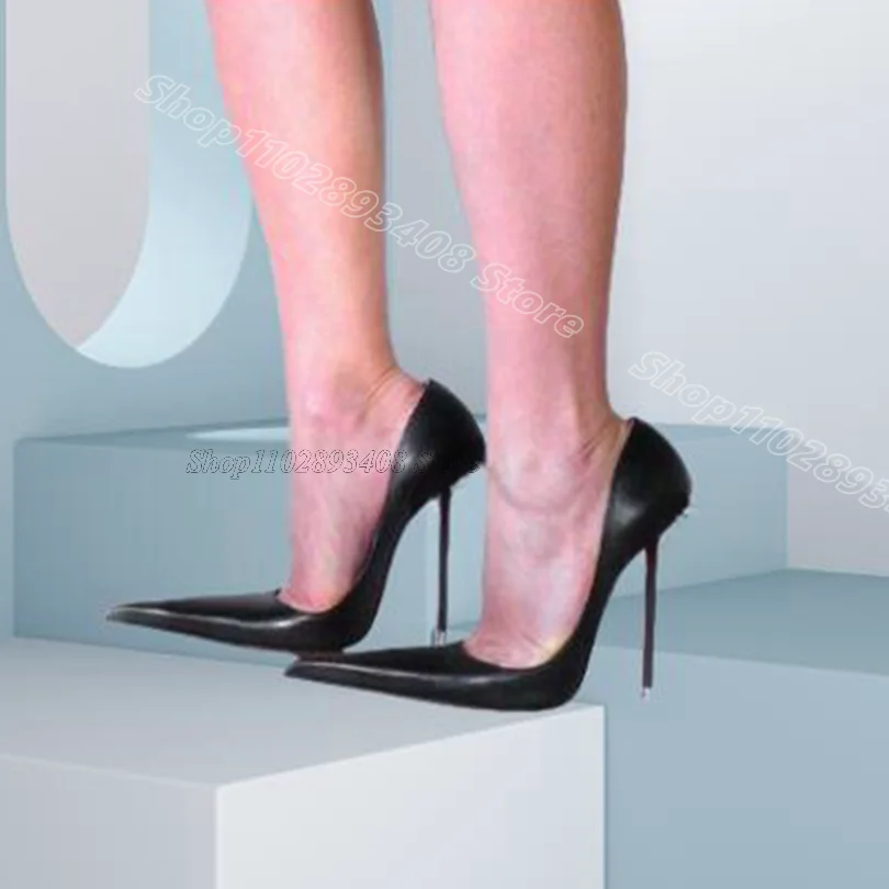 

Black Matte Leather Stiletto Pumps Pointed Toe Solid British Style Spring Slip on Women Party Dress Shoes Zapatos Para Mujere