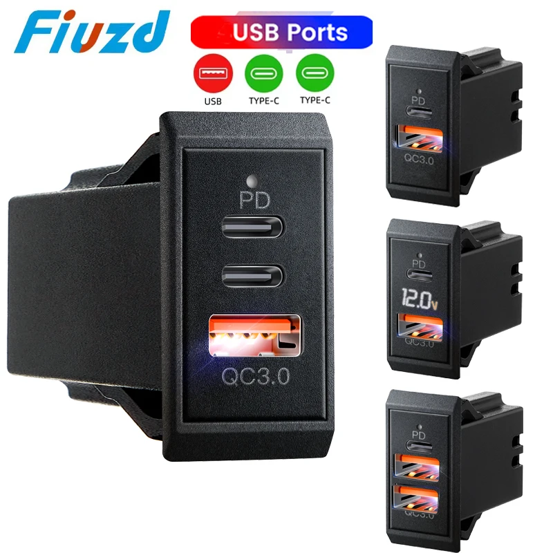 Ładowarka samochodowa USB 12V 24V QC PD 3.0, adapter do szybkiego ładowania telefonów komórkowych z diodą LED do łodzi i motocykli