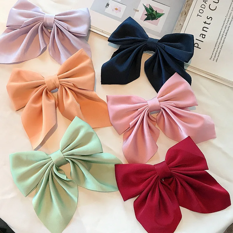 Sweet Bow Hairpins for Women Solid Color Bowknot Hair Clips Satin Butterfly Barrettes Duckbill Clip Girls Hair Accessories image 4