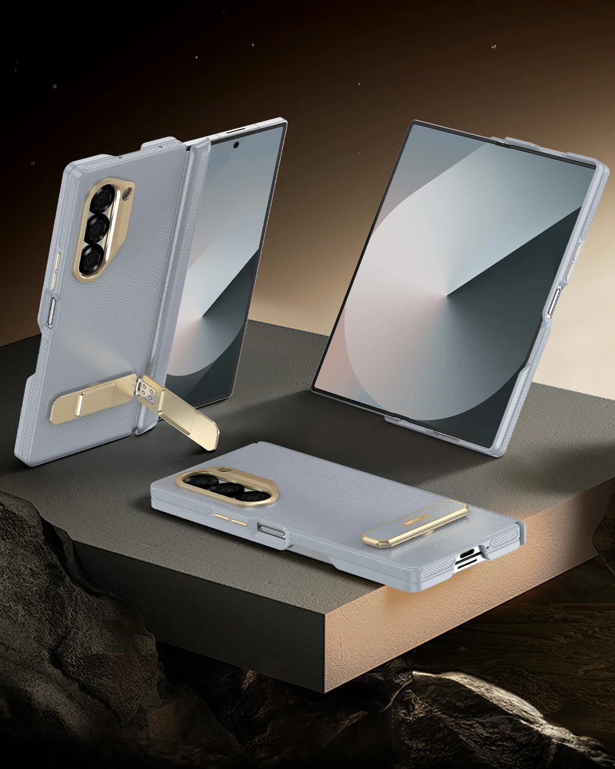 

High-End Box-Style Protective Case with T2 Rotatable Stand for Samsung Z Fold 5/6/7, Shockproof Full-Body Cover