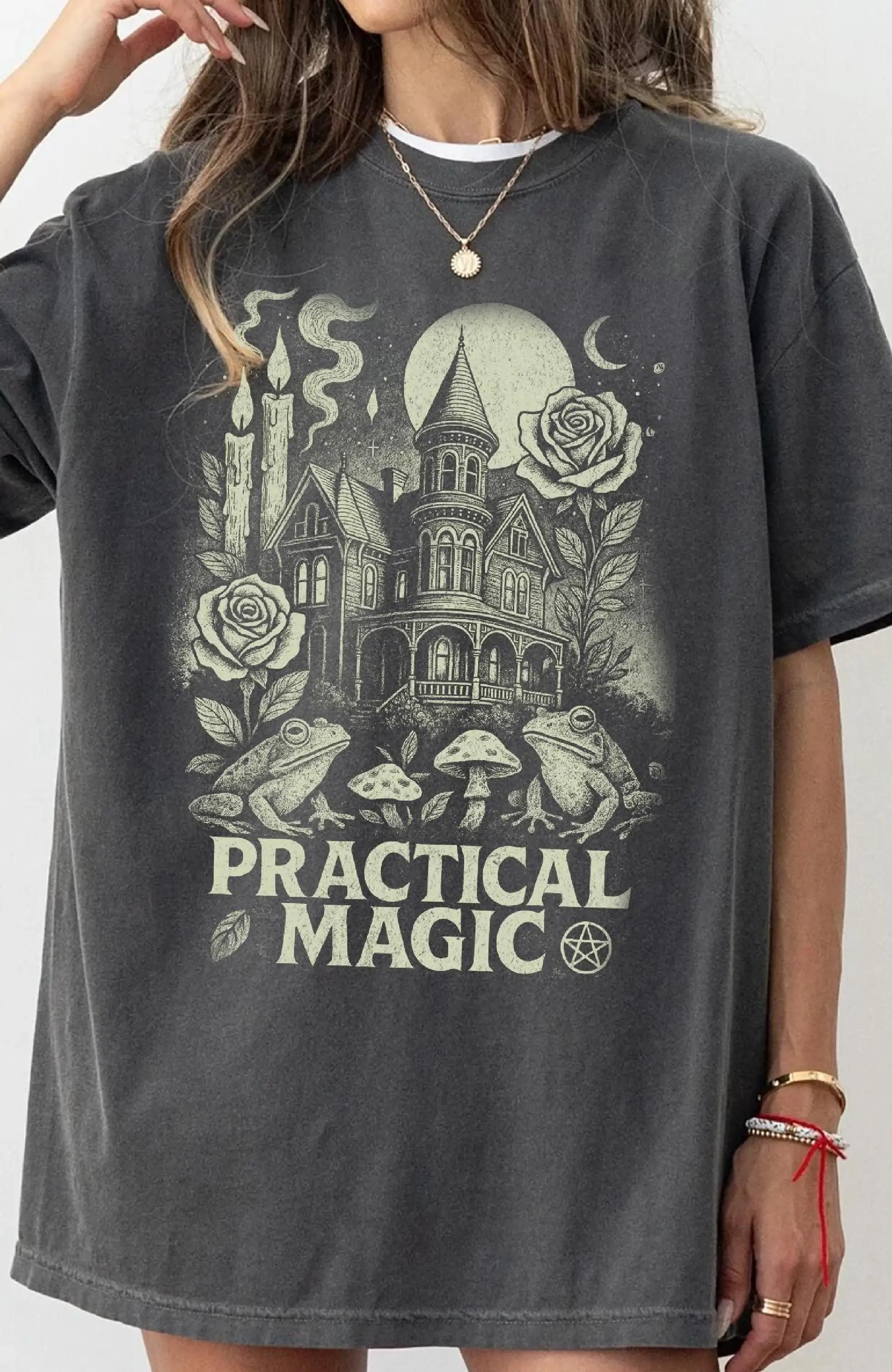 Summer Women's Vintage Practical Magic Movie T-shirt  Cotton and Breathable Short Sleeve Streetwear Oversized Loose Casual