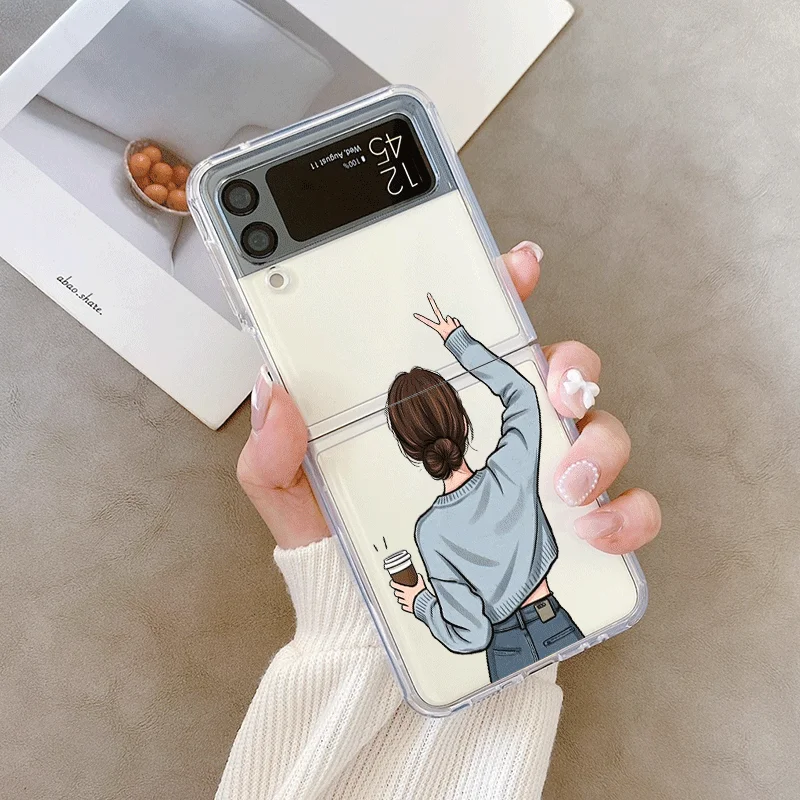 مضحك موضة القهوة فتاة قضية الهاتف لسامسونج غالاكسي Z فليب 7 الوجه 6 5 4 3 غطاء قابل للطي ل Z Flip7 الوجه 5 زوجين لينة قذيفة #6