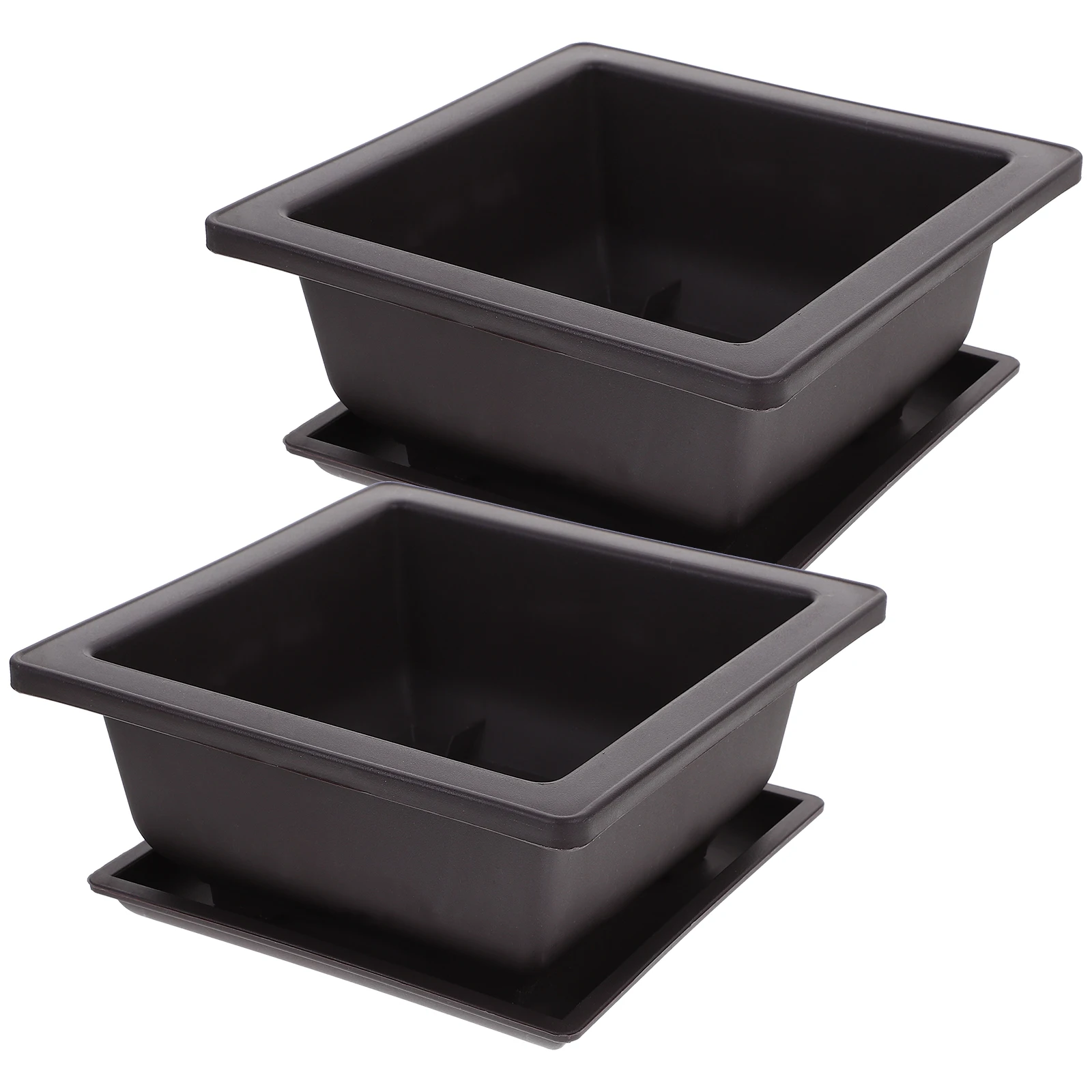 

2 set 17cm Square Plastic Plant Pots with Tray for Indoor Office Use Succulent Flowerpot Set Garden Decorations Planter