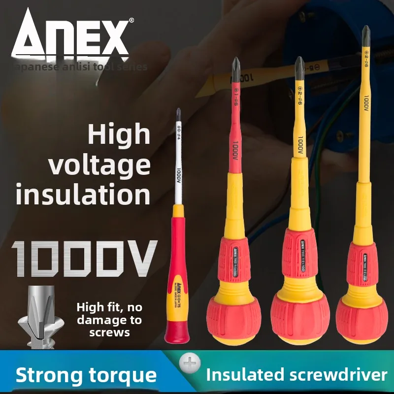 Japan ANEX Imported Screwdriver Insulated Strong Magnetic Professional Electrician Tool  Durable Non-Magnetic