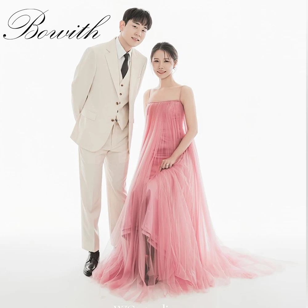 

Bowith Spaghetti Straps Korea Wedding Dresses Customized A-line Tulle Reception Dress Bridal Gown Photo Shoot Evening Dresses