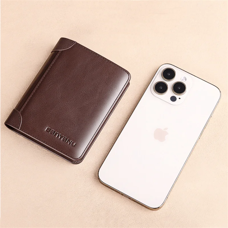 Genuine Leather Wallets For Men Vintage Multi Function Business Purse RFID Blocking Zipper ID Credit Card Holder Mens Wallet