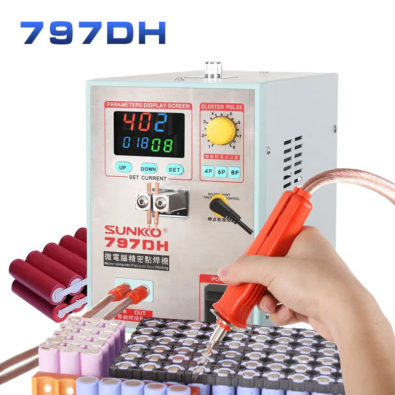 SUNKKO 797DH Precision Pulse Tab Spot Welder 3.8KW Spotter Power Battery Spot Welding Machine for 18650 Battery Packs Weld AA