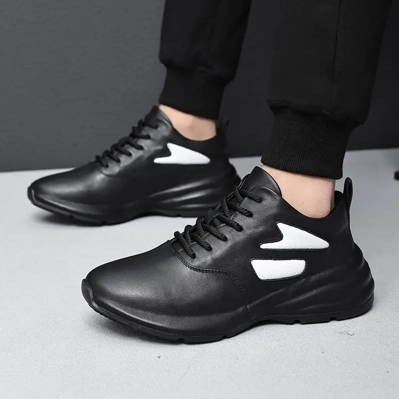 European Men's Shoes Genuine Leather Sports and Leisure White Thick Sole This Year Popular Dad  Bag Sole Sense Sneakers Loafers