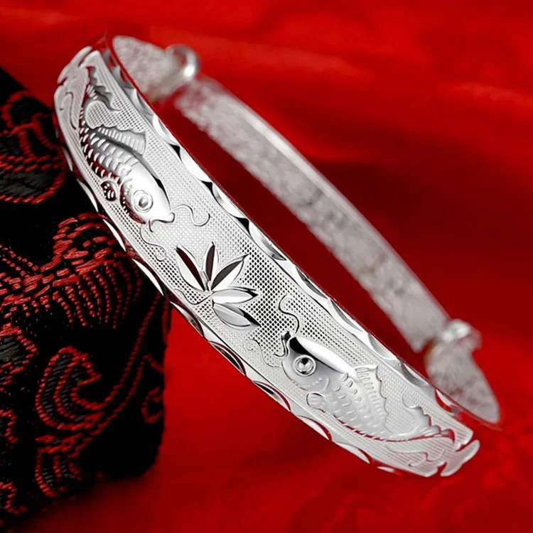 Hot classic 925 Sterling Silver Pisces play lotus bracelets Bangles for women fashion party wedding accessories jewelry gifts