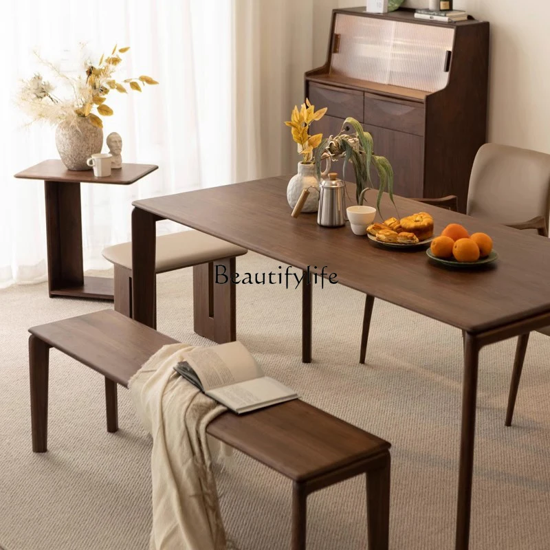 

Nordic Italian minimalist all solid wood dining table restaurant black walnut rectangular dining table