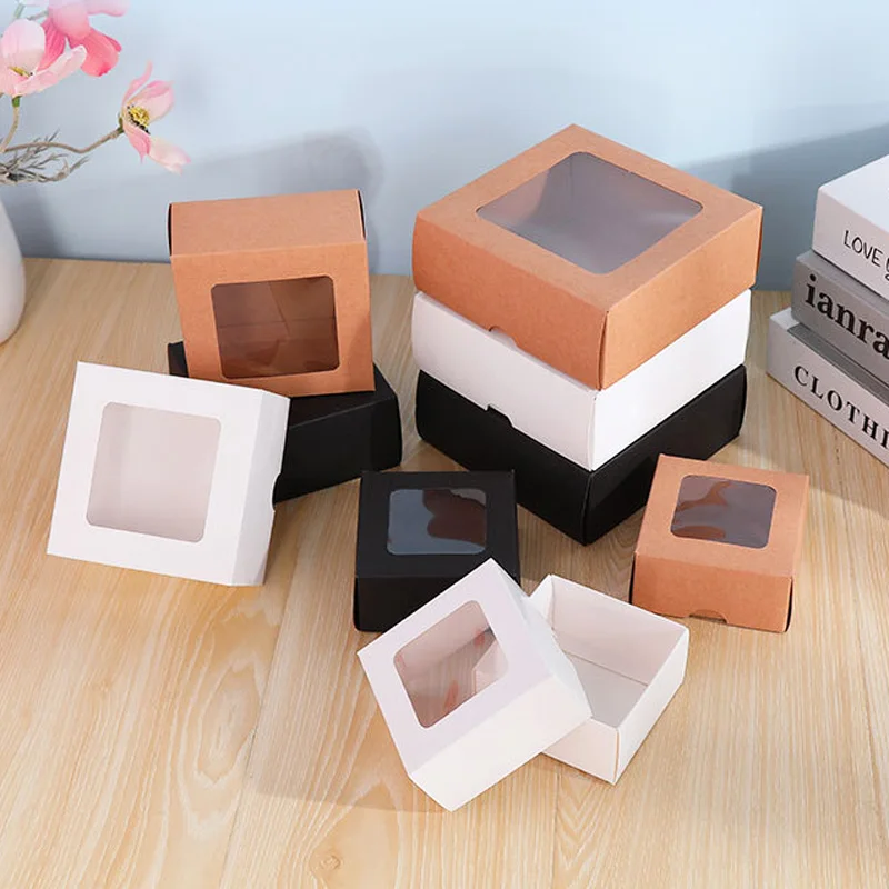 200Pcs/Lot Simple Gift Box With Window Kraft Paper Gift Box Transparent Hand Gift Box