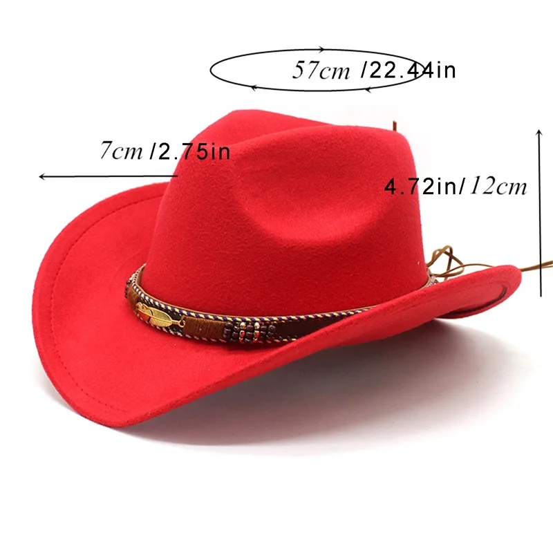 Women Men Western Cowboy Hat, Vintage Felt Cowgirl Hat Wide Brim Bowler Cap Adult Cowboy Hats