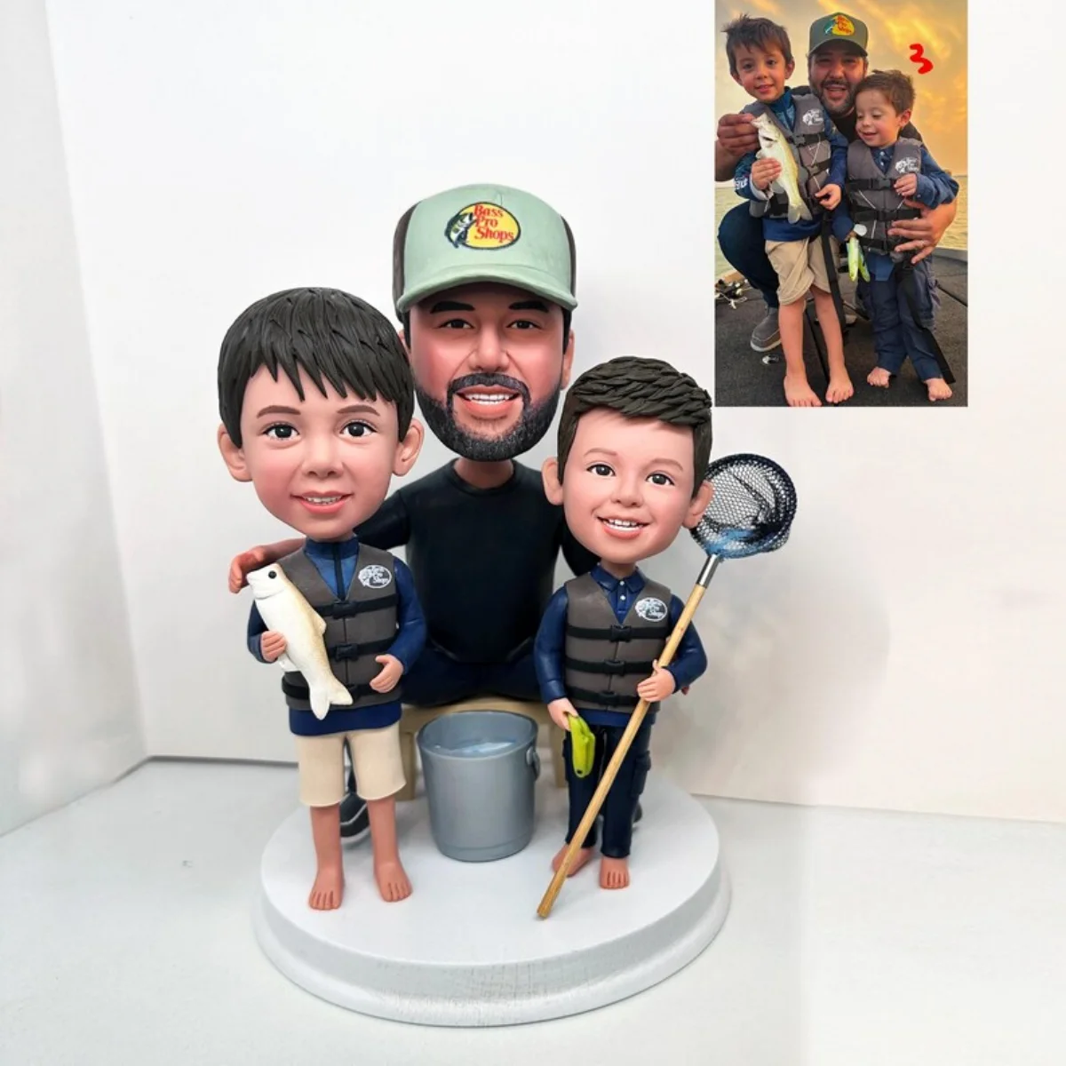Custom Family Bobblehead From Photo, Personalized 3 Person Figurine, Handmade Father and Kids Gift